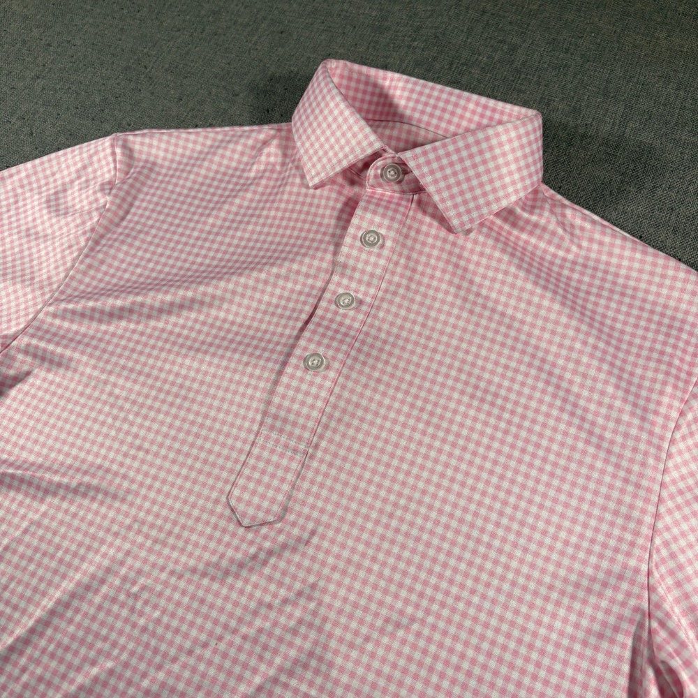 Collars & Co. Dress Collar Polo Mens Small Pink Gingham Short Sleeve Performance